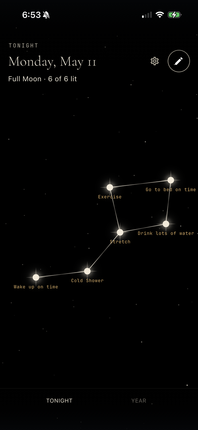 Stellar Habits night sky showing glowing habit stars